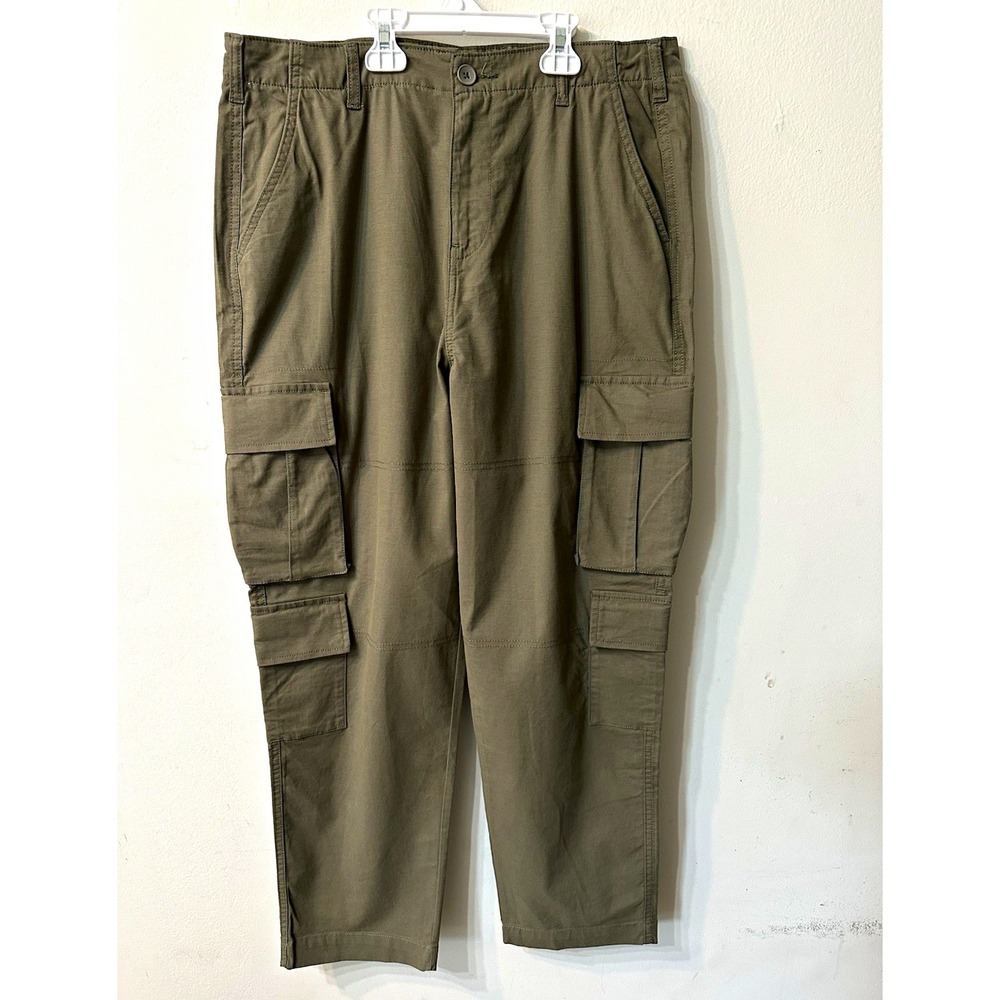 Zudio Men's Olive Green Cargo Pants Size 34/L Cotton Stretch Utility Trousers